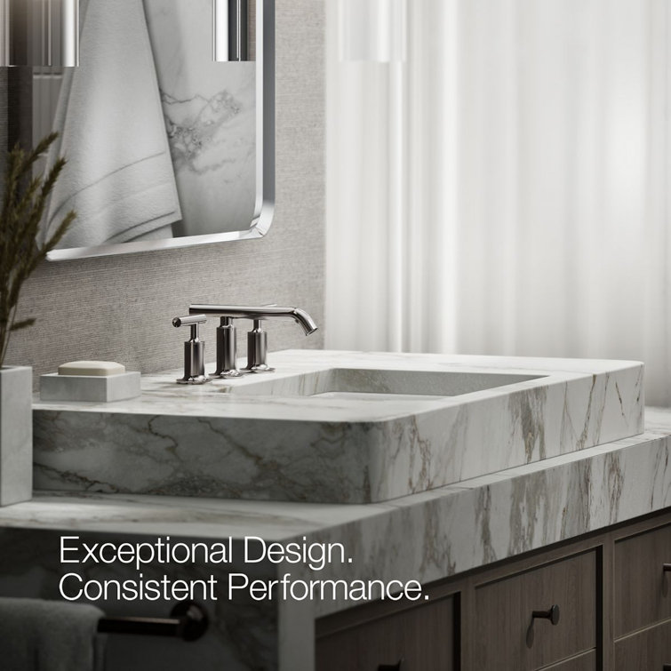 Elegant Purist 8" Widespread Nickel Bathroom Faucet with Low Cross Handles