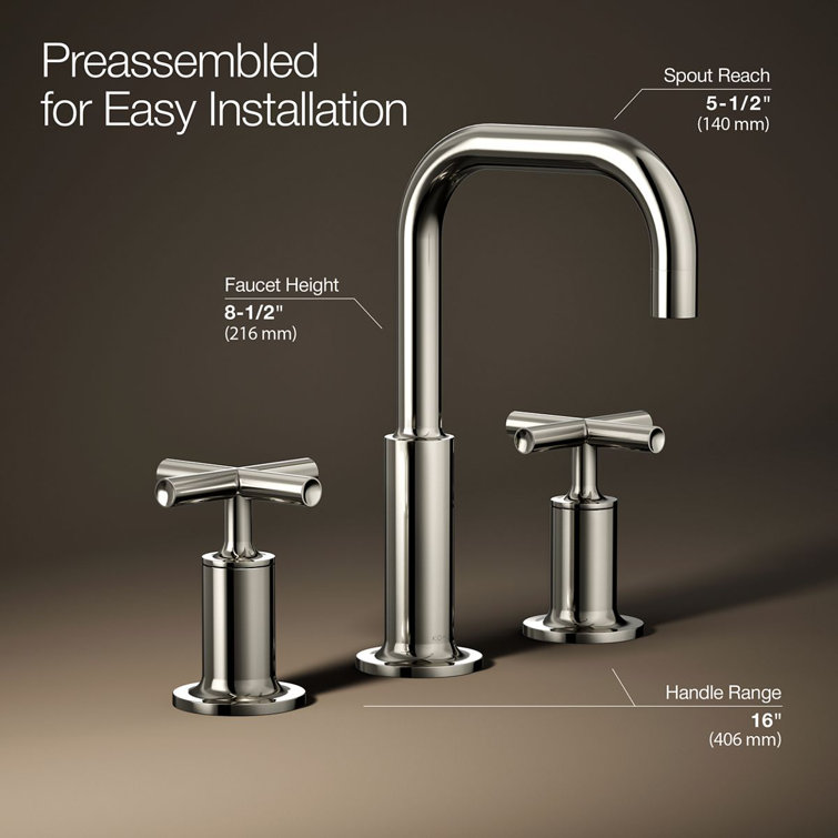 Elegant Polished Nickel 8" Widespread Gooseneck Bathroom Faucet