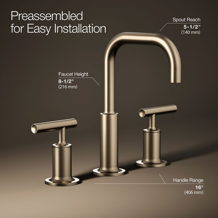 Purist Brushed Bronze Widespread Bathroom Faucet with Drain Assembly