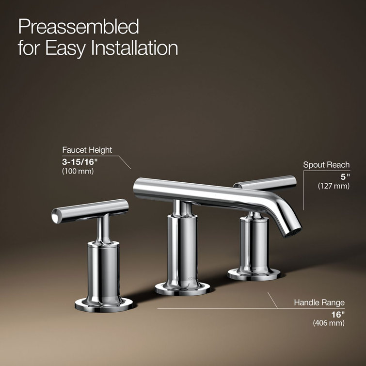 Purist 8" Polished Chrome Widespread Bathroom Faucet with Drain