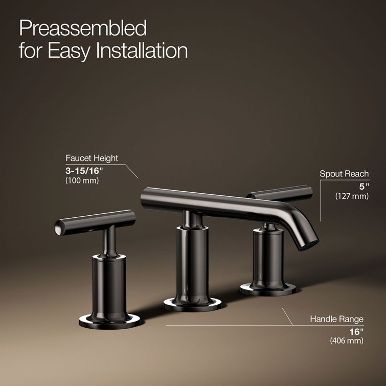 Elegant Purist 8" Widespread Nickel Bathroom Faucet with Low Cross Handles