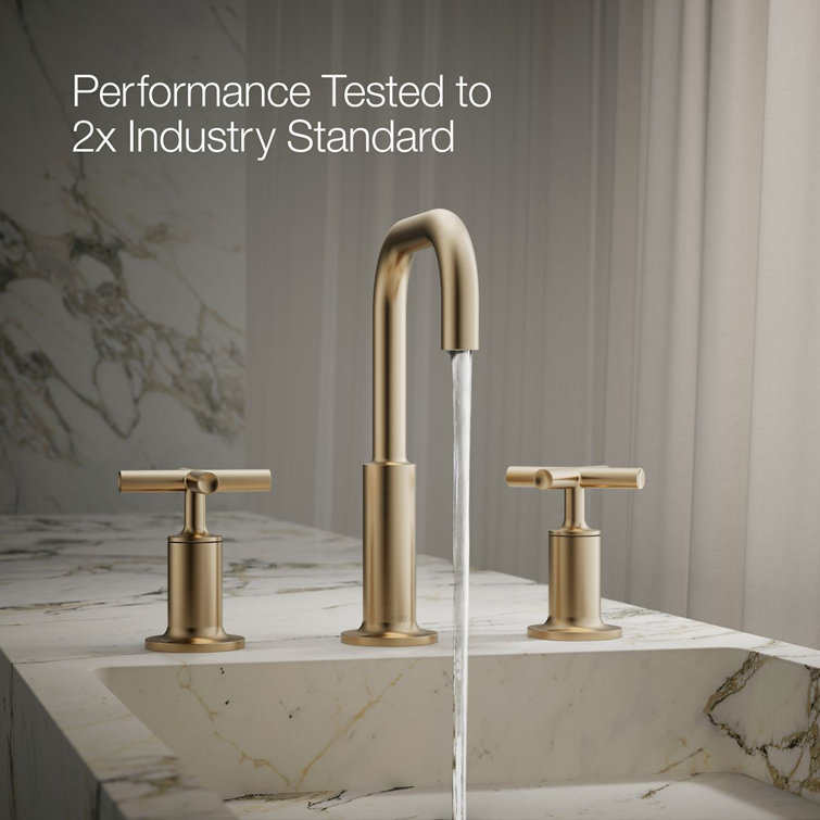 Purist Vibrant Brushed Bronze Double-Handle Gooseneck Bathroom Sink Faucet