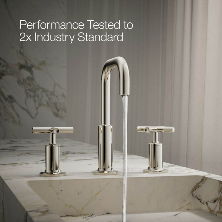 Elegant Polished Nickel 8" Widespread Gooseneck Bathroom Faucet