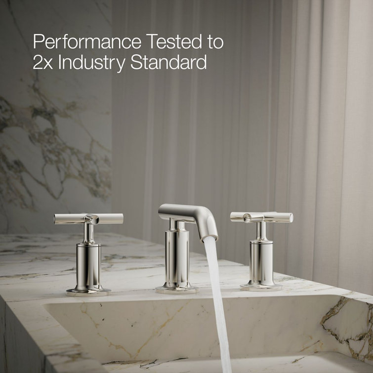 Elegant Purist 8" Widespread Nickel Bathroom Faucet with Low Cross Handles