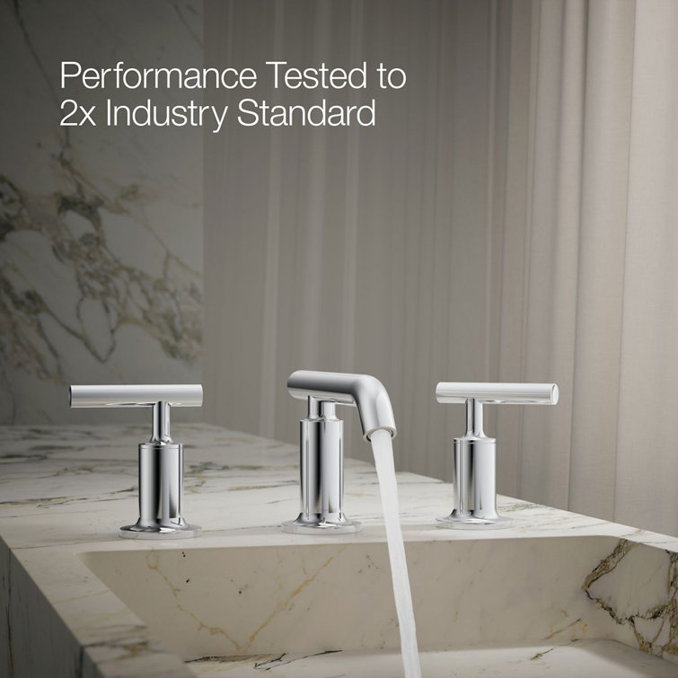 Purist 8" Polished Chrome Widespread Bathroom Faucet with Drain