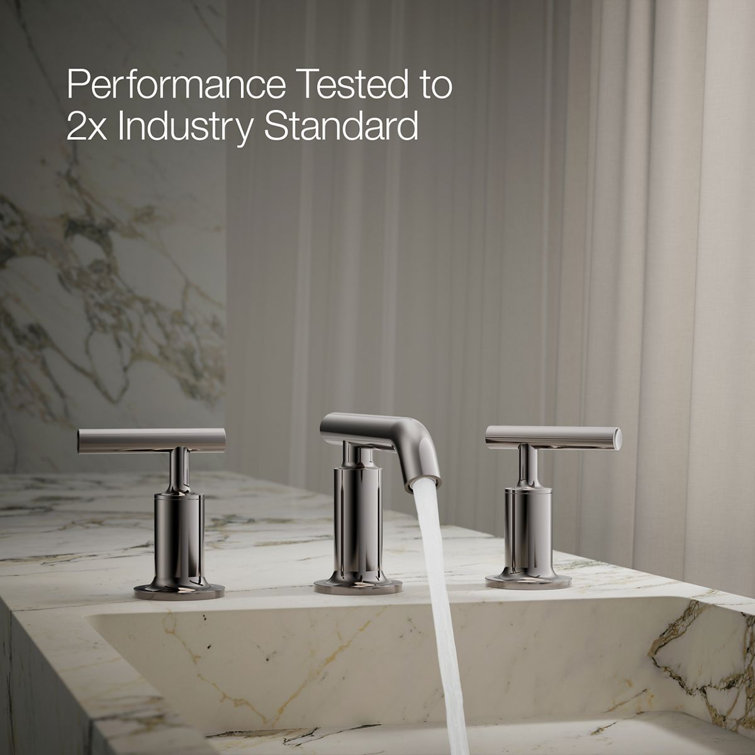 Elegant Purist 8" Widespread Nickel Bathroom Faucet with Low Cross Handles