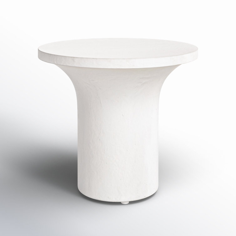 Contemporary Adobe-Inspired White Round Stone Side Table - 20"