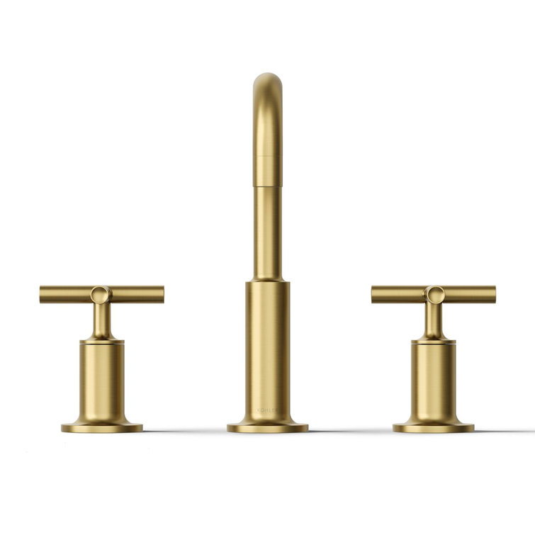 Vibrant Brushed Modern Brass Widespread Bathroom Faucet with Cross Handles