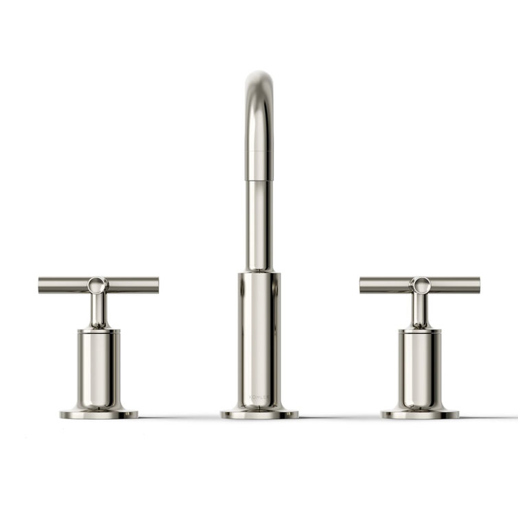 Elegant Polished Nickel 8" Widespread Gooseneck Bathroom Faucet