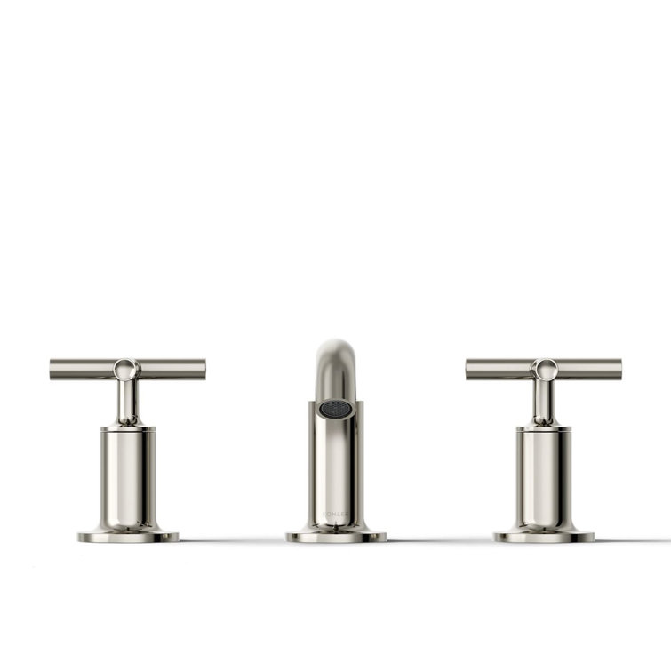 Elegant Purist 8" Widespread Nickel Bathroom Faucet with Low Cross Handles