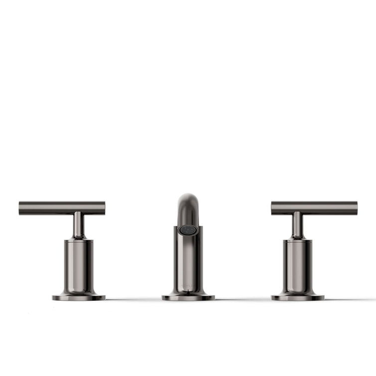 Elegant Purist 8" Widespread Nickel Bathroom Faucet with Low Cross Handles