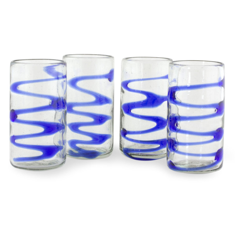 Cantel Blue Wave Hand-Blown 11oz. Highball Glass Set of 4