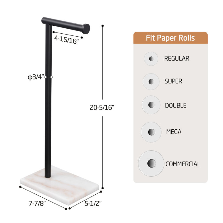 Matte Black Stainless Steel Freestanding Toilet Paper Holder with Marble Base