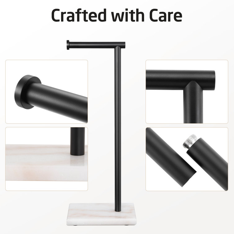 Matte Black Stainless Steel Freestanding Toilet Paper Holder with Marble Base