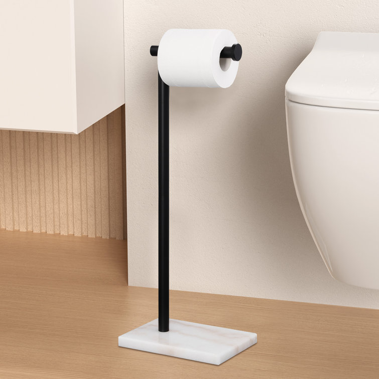 Matte Black Stainless Steel Freestanding Toilet Paper Holder with Marble Base