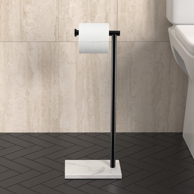 Matte Black Stainless Steel Freestanding Toilet Paper Holder with Marble Base