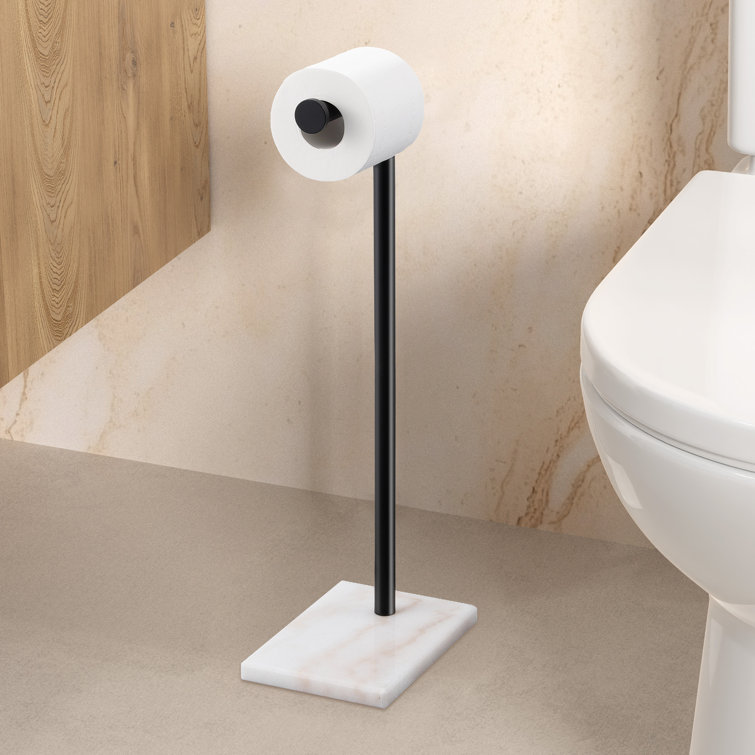 Matte Black Stainless Steel Freestanding Toilet Paper Holder with Marble Base