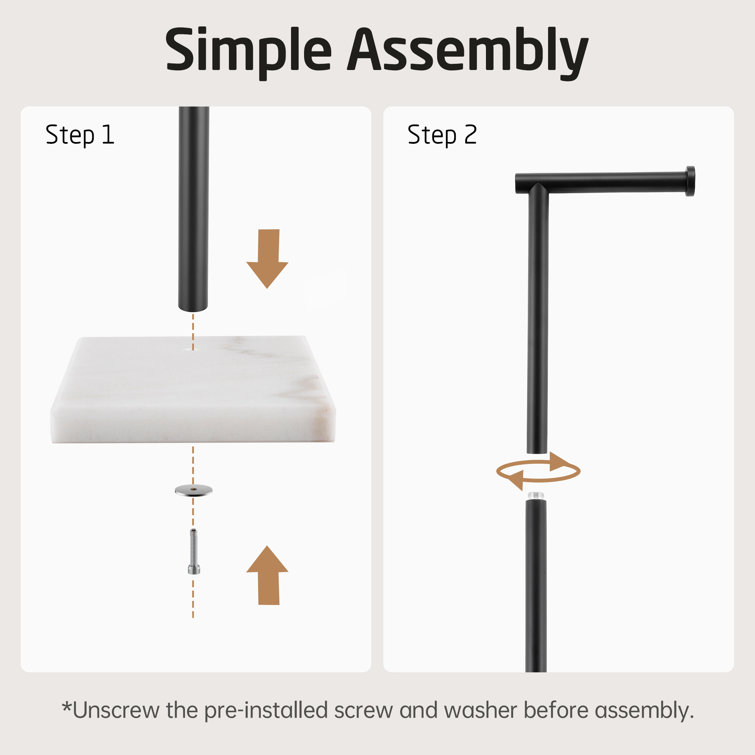 Matte Black Stainless Steel Freestanding Toilet Paper Holder with Marble Base