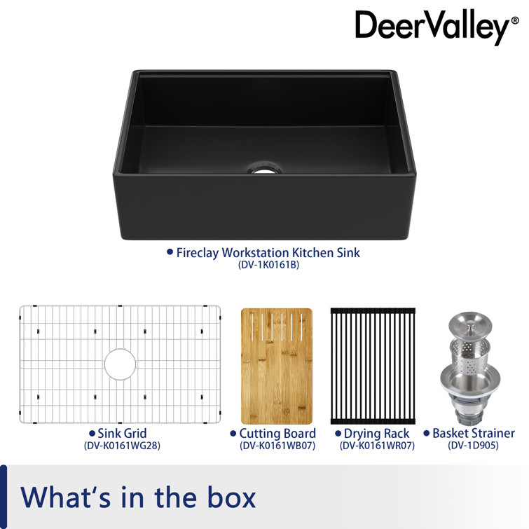 Matte Black 33" Fireclay Farmhouse Workstation Kitchen Sink with Accessories