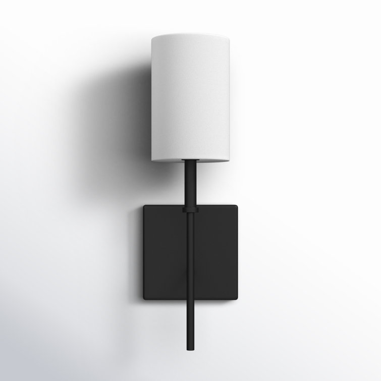 Midnight Black Steel Single Dimmable Wall Sconce with White Drum Shade