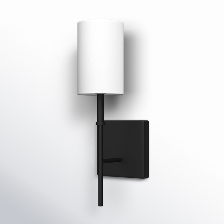 Midnight Black Steel Single Dimmable Wall Sconce with White Drum Shade