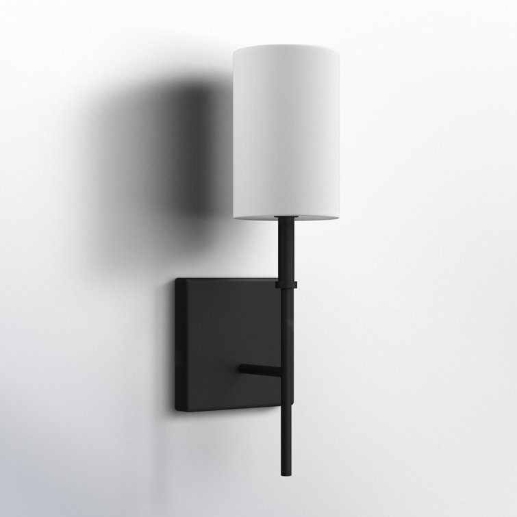 Midnight Black Steel Single Dimmable Wall Sconce with White Drum Shade