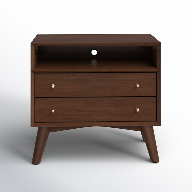 Walnut Brown Mahogany 2-Drawer Nightstand with Shelf