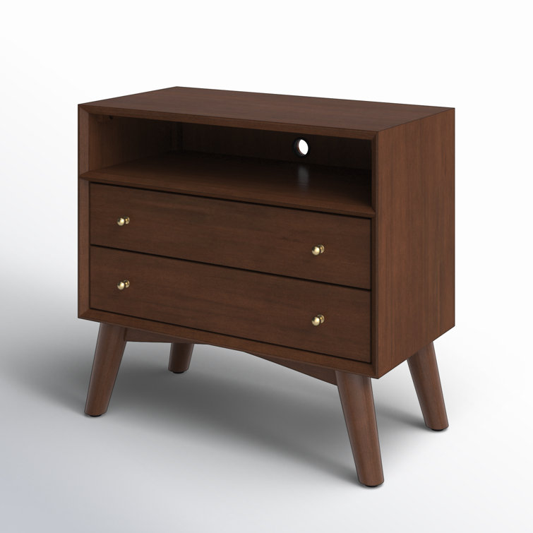 Walnut Brown Mahogany 2-Drawer Nightstand with Shelf