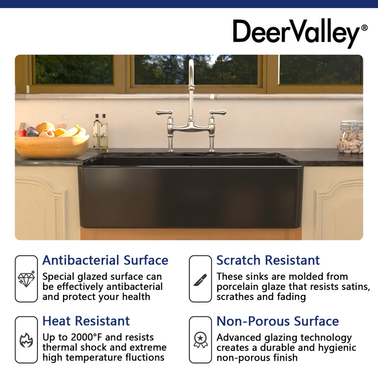 Black Fireclay 36" Single Bowl Farmhouse Kitchen Sink
