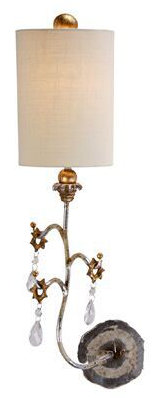 Elegant Cream Patina Silver-Gold Wall Sconce with Linen Drum Shade