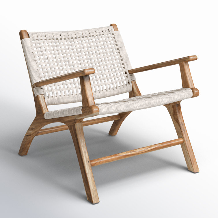 White Woven Teak Wood Armchair with Natural Finish