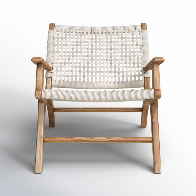 White Woven Teak Wood Armchair with Natural Finish