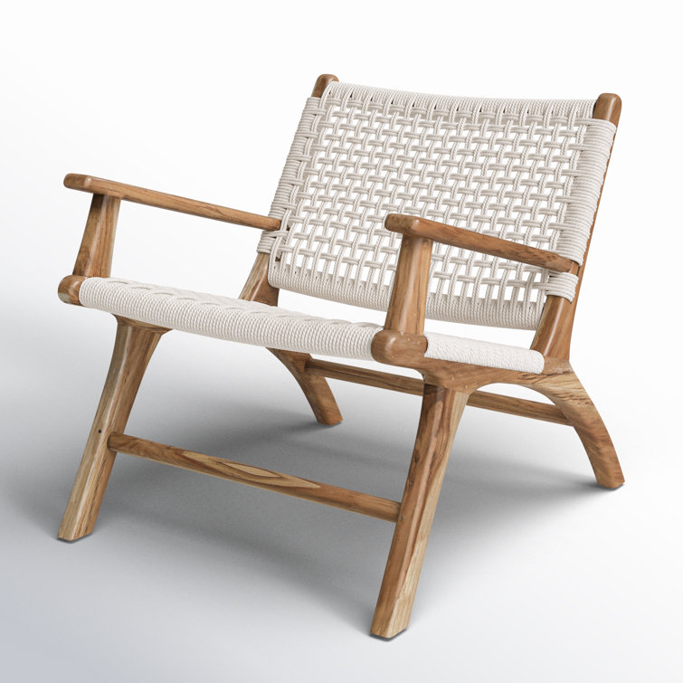 White Woven Teak Wood Armchair with Natural Finish