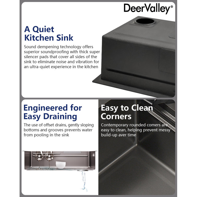 32" Black Stainless Steel Drop-In Single Bowl Kitchen Sink Workstation