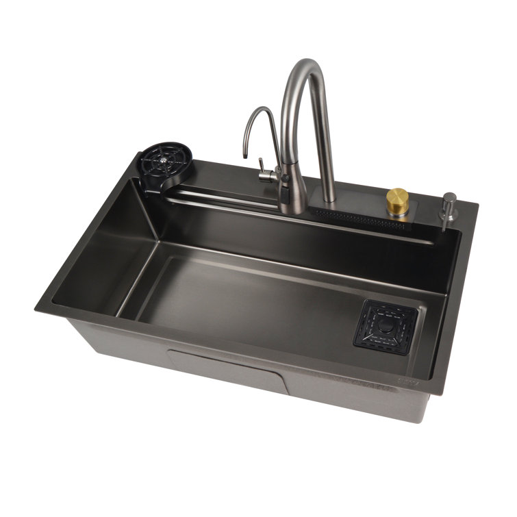 32" Black Stainless Steel Drop-In Single Bowl Kitchen Sink Workstation