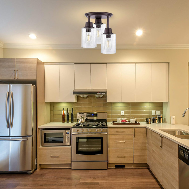 Bronze 3-Light Semi Flush Mount Ceiling Light with Clear Seeded Glass Shades