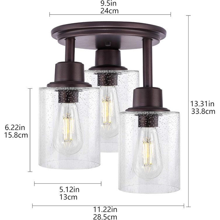 Bronze 3-Light Semi Flush Mount Ceiling Light with Clear Seeded Glass Shades
