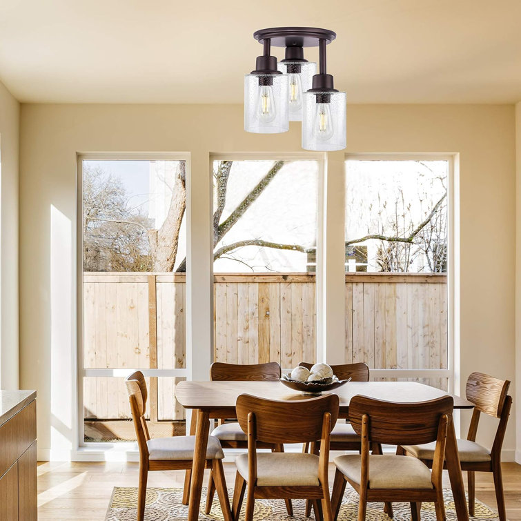Bronze 3-Light Semi Flush Mount Ceiling Light with Clear Seeded Glass Shades
