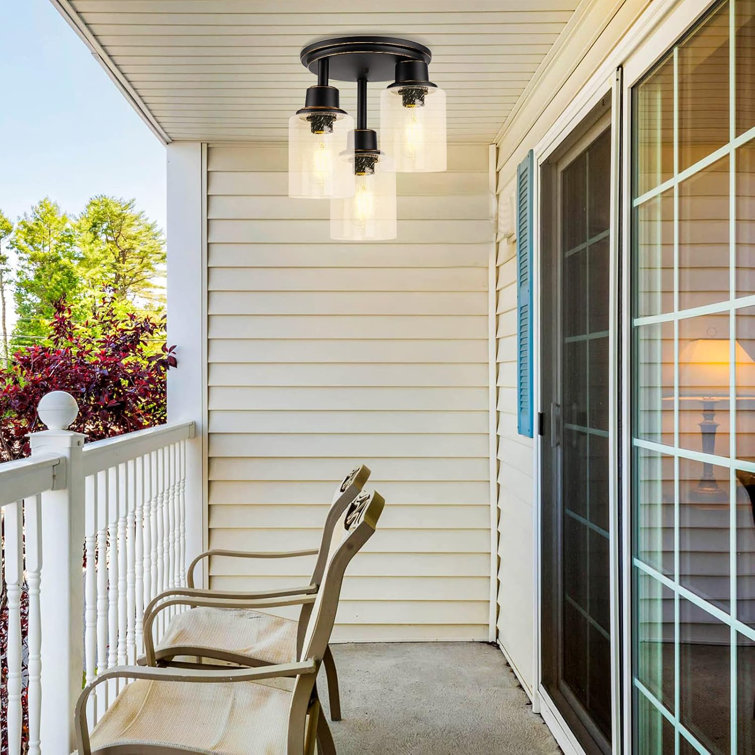 Black 3-Light Semi Flush Mount Ceiling Light with Clear Seeded Glass Shades
