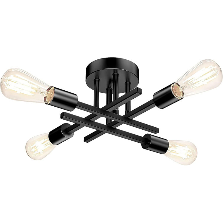 Black 4-Light Industrial Semi Flush Mount Ceiling Fixture