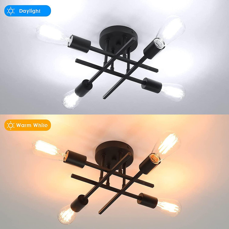 Black 4-Light Industrial Semi Flush Mount Ceiling Fixture