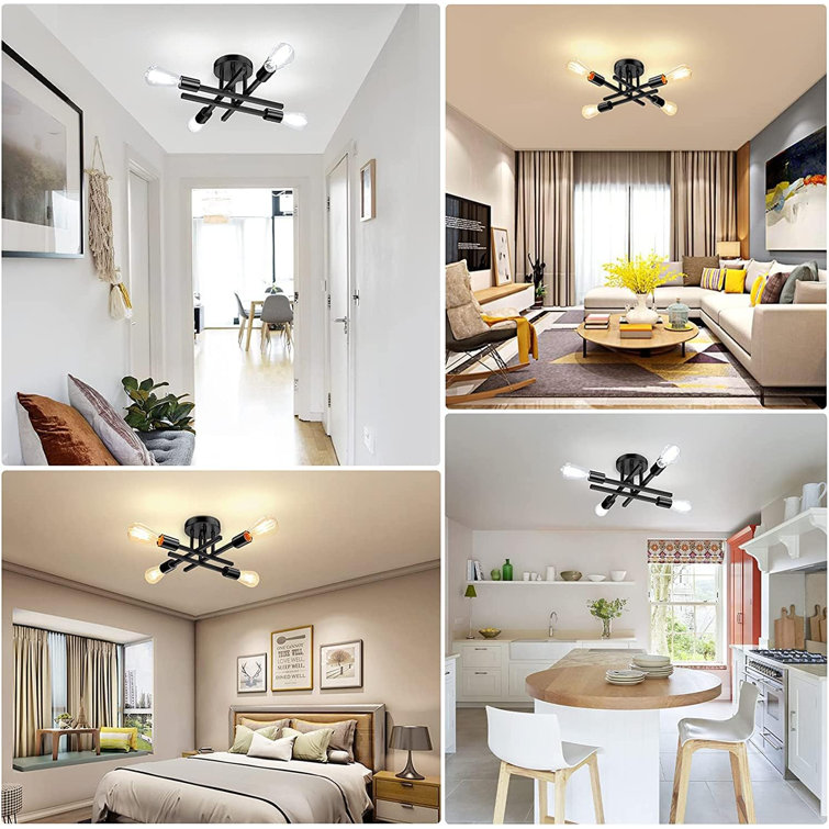 Black 4-Light Industrial Semi Flush Mount Ceiling Fixture