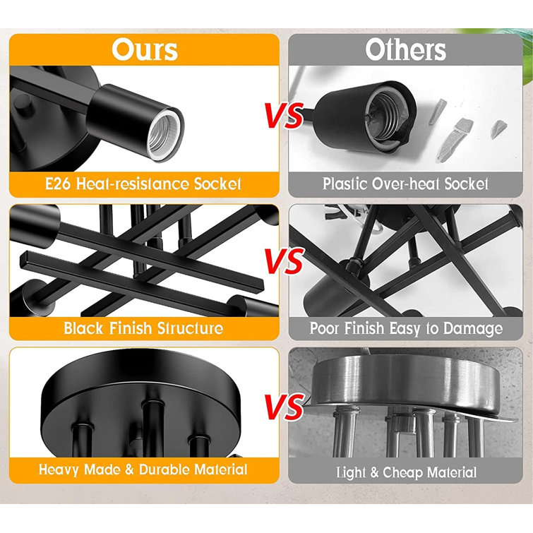 Black 4-Light Industrial Semi Flush Mount Ceiling Fixture