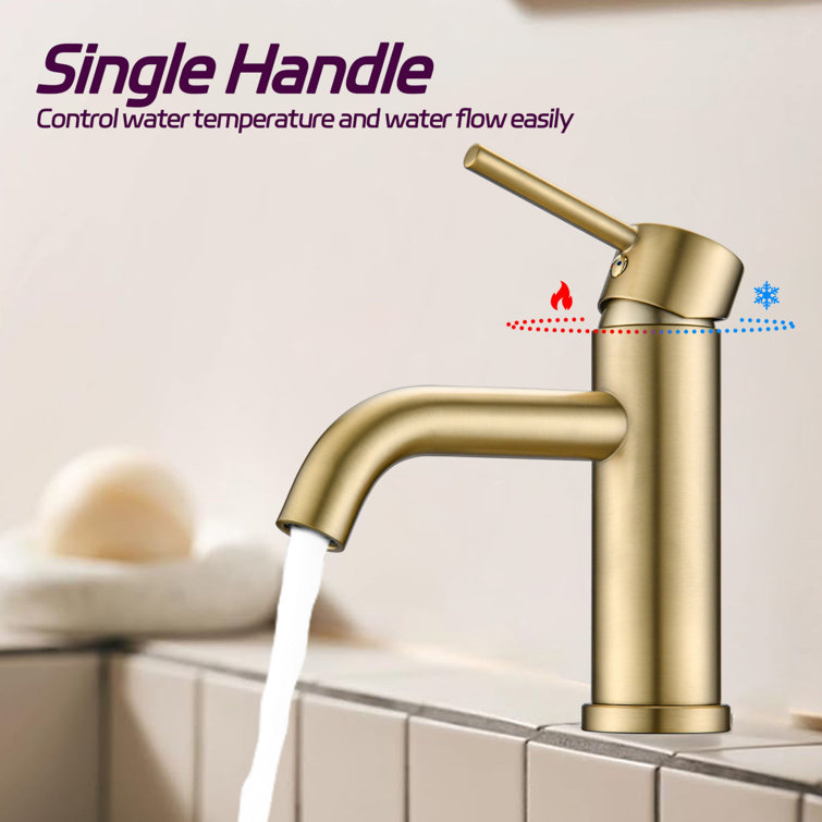 Brushed Gold Stainless Steel Single Handle Bathroom Faucet