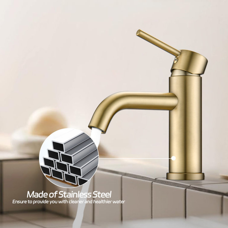 Brushed Gold Stainless Steel Single Handle Bathroom Faucet