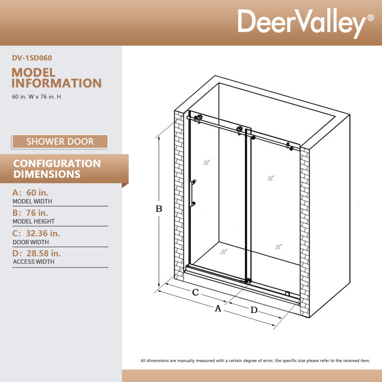 Concord 60" Gold Frameless Sliding Shower Door with Tempered Glass