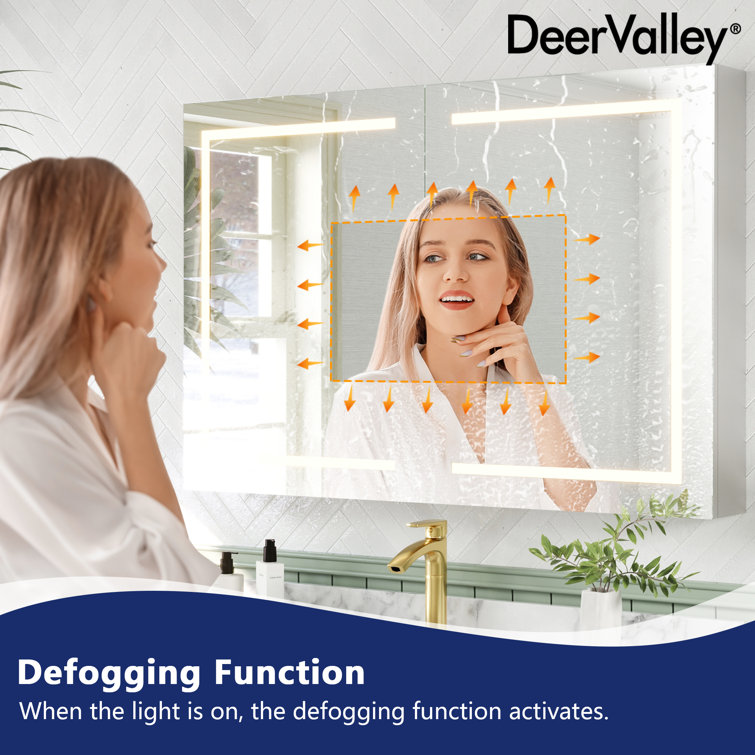48'' Wide White LED Wall Mounted Medicine Cabinet with Mirror