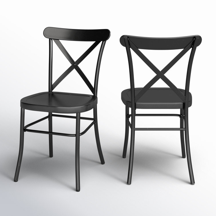 Set of 2 Matte Black Metal Cross Back Industrial Dining Chairs