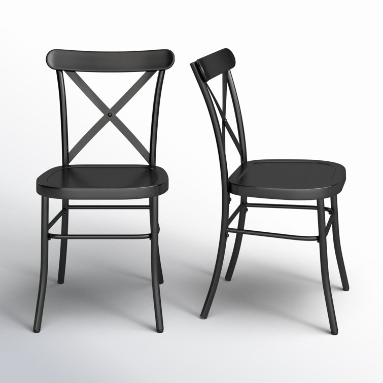 Set of 2 Matte Black Metal Cross Back Industrial Dining Chairs