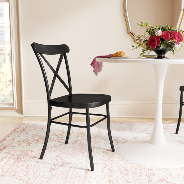 Set of 2 Matte Black Metal Cross Back Industrial Dining Chairs